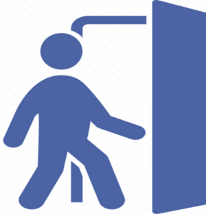 Person walking through a door icon representing transfer schools